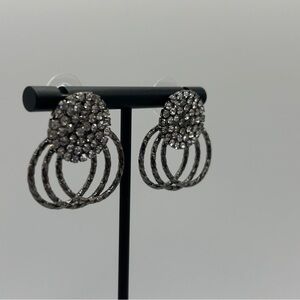 Polished Black & Rhinestone Post Earrings